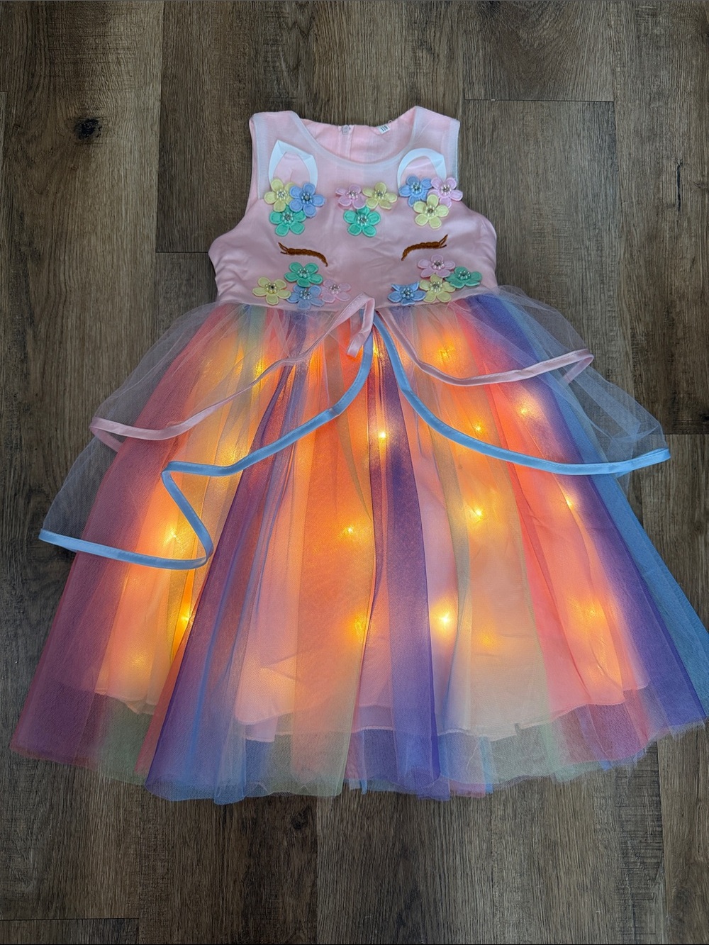 Uporpor,Girls Light-Up Unicorn Rainbow Tulle Costume Dress - Pink